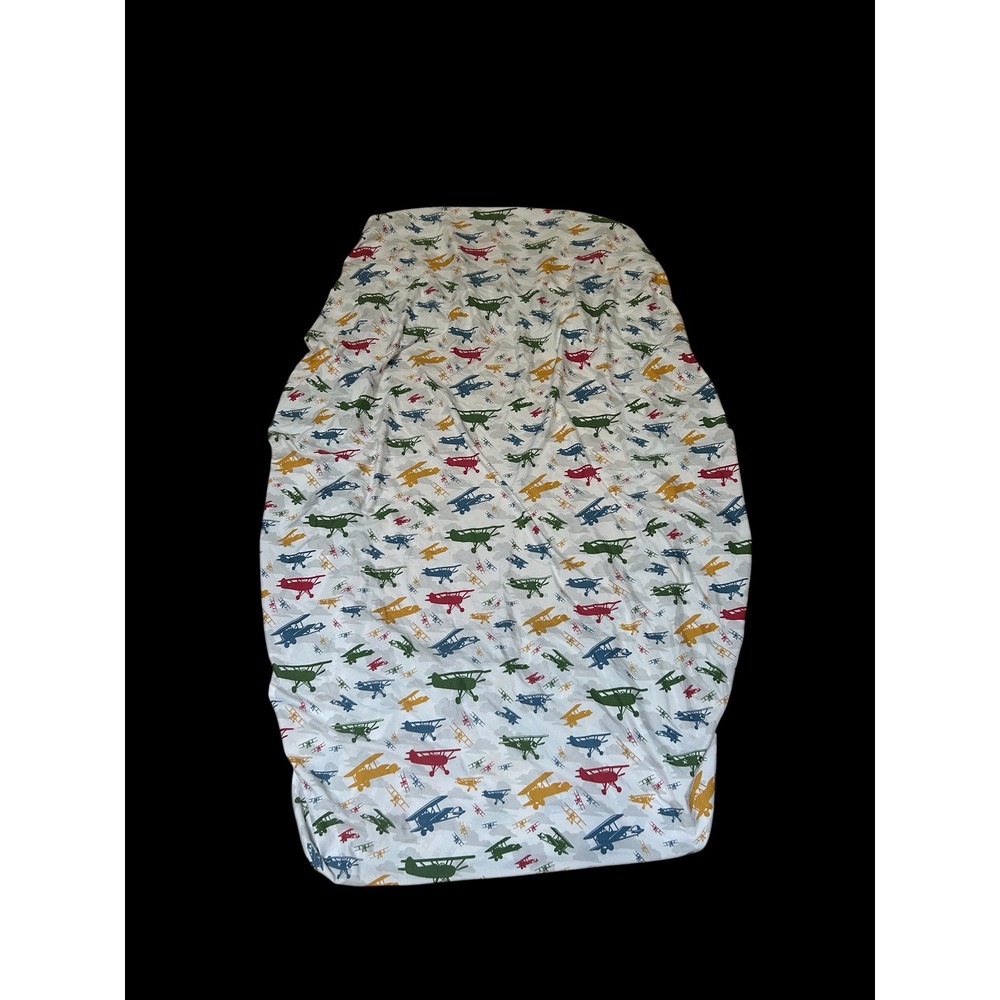 Vintage Airplane Biplane Camo Fitted Sheet Twin Blue Red Green